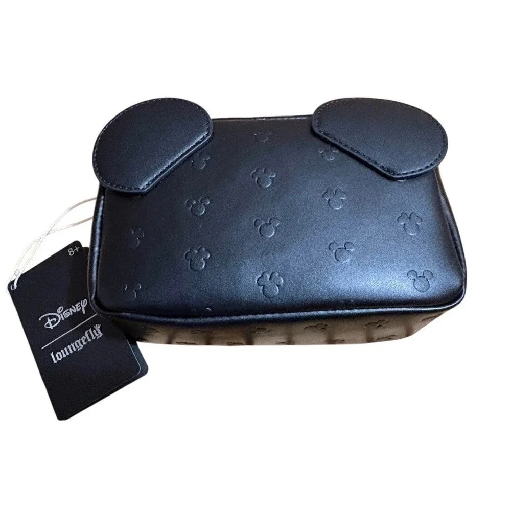 Loungefly‎ Disney Mickey Mouse All Over Print Embossed Black Makeup Bag NWT